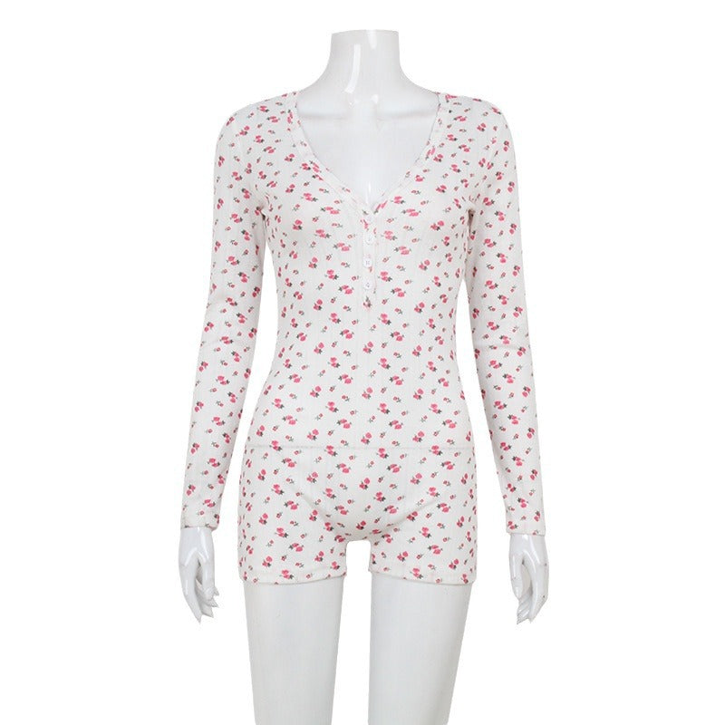 Women's Casual Versatile Fashion Floral Print Long-sleeved Jumpsuit