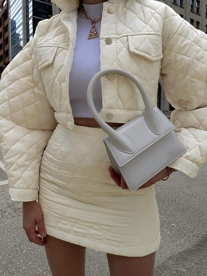 Buckle Lapel Long Sleeve Cotton Jacket Top Women's Casual Skirt Suit