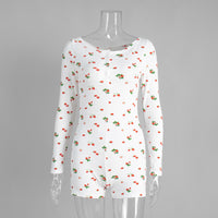 Printed Long-sleeve Jumpsuit Pajamas With Printed Shorts