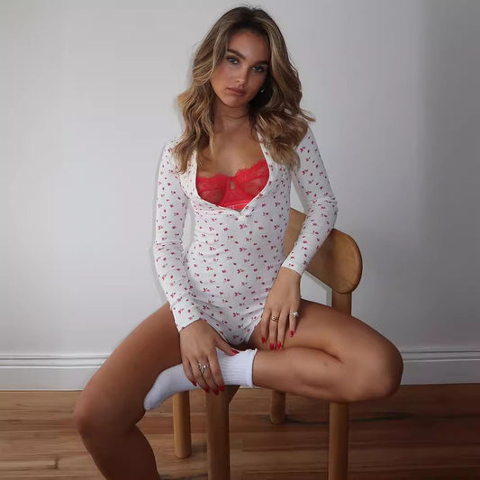 Women's Casual Versatile Fashion Floral Print Long-sleeved Jumpsuit