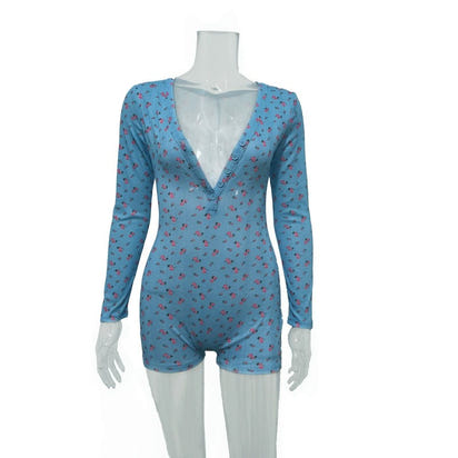 Women's Casual Versatile Fashion Floral Print Long-sleeved Jumpsuit