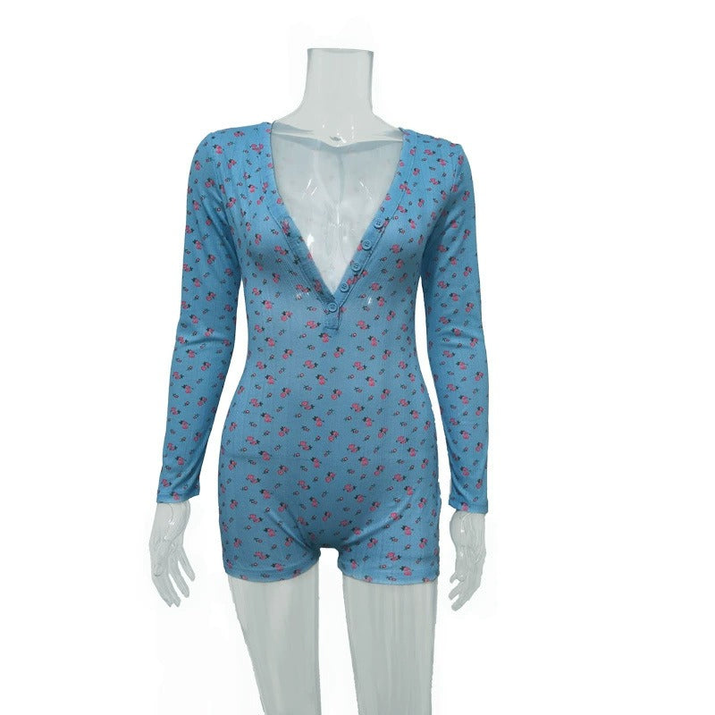 Women's Casual Versatile Fashion Floral Print Long-sleeved Jumpsuit