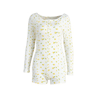 Printed Long-sleeve Jumpsuit Pajamas With Printed Shorts