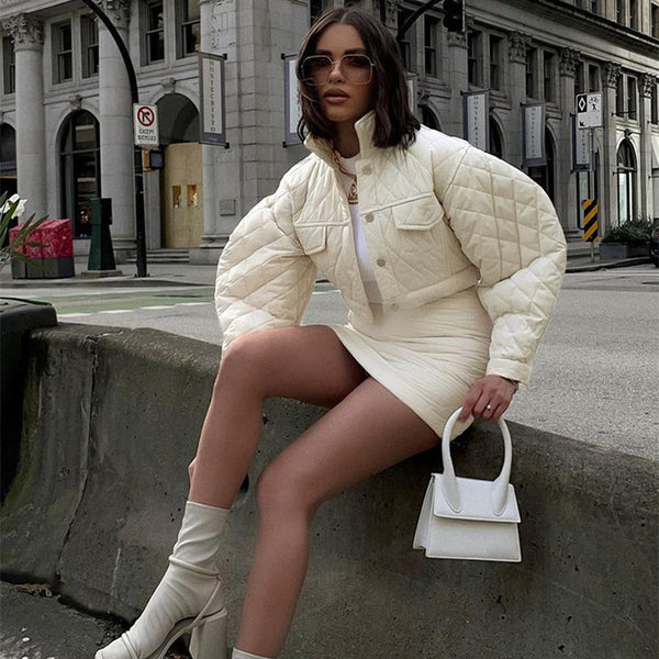 Buckle Lapel Long Sleeve Cotton Jacket Top Women's Casual Skirt Suit