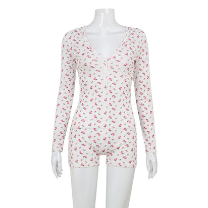 Women's Casual Versatile Fashion Floral Print Long-sleeved Jumpsuit