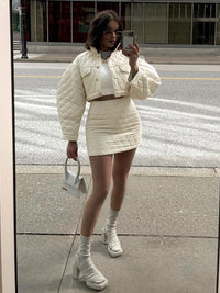 Buckle Lapel Long Sleeve Cotton Jacket Top Women's Casual Skirt Suit