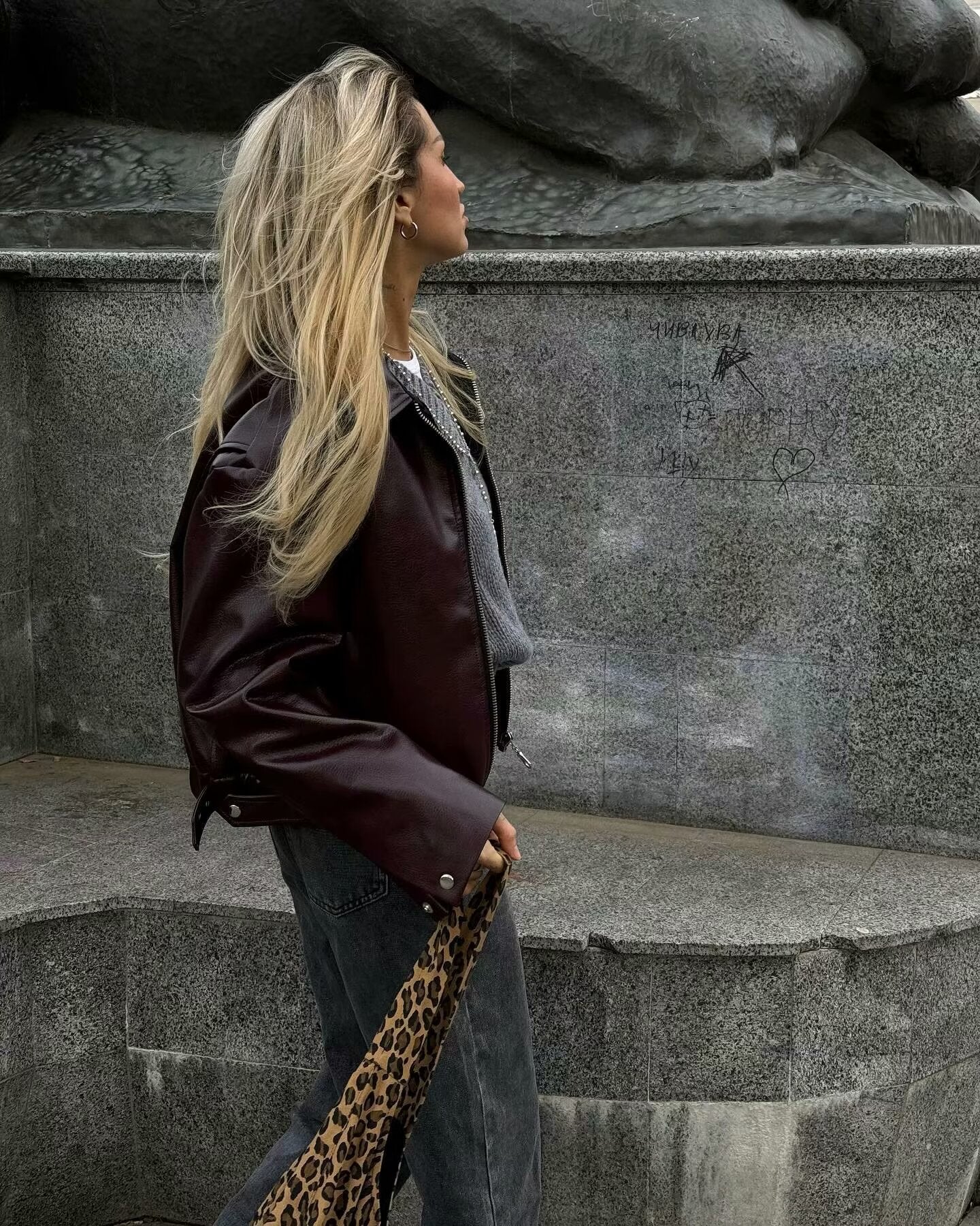 Solid Color Lapel Zipper Jacket Fashion Casual Long Sleeve Leather Coat Tops Women Clothing