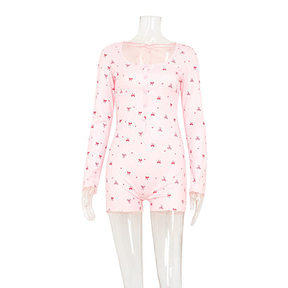 Women's Casual Crew-neck Long-sleeve One-piece Shorts