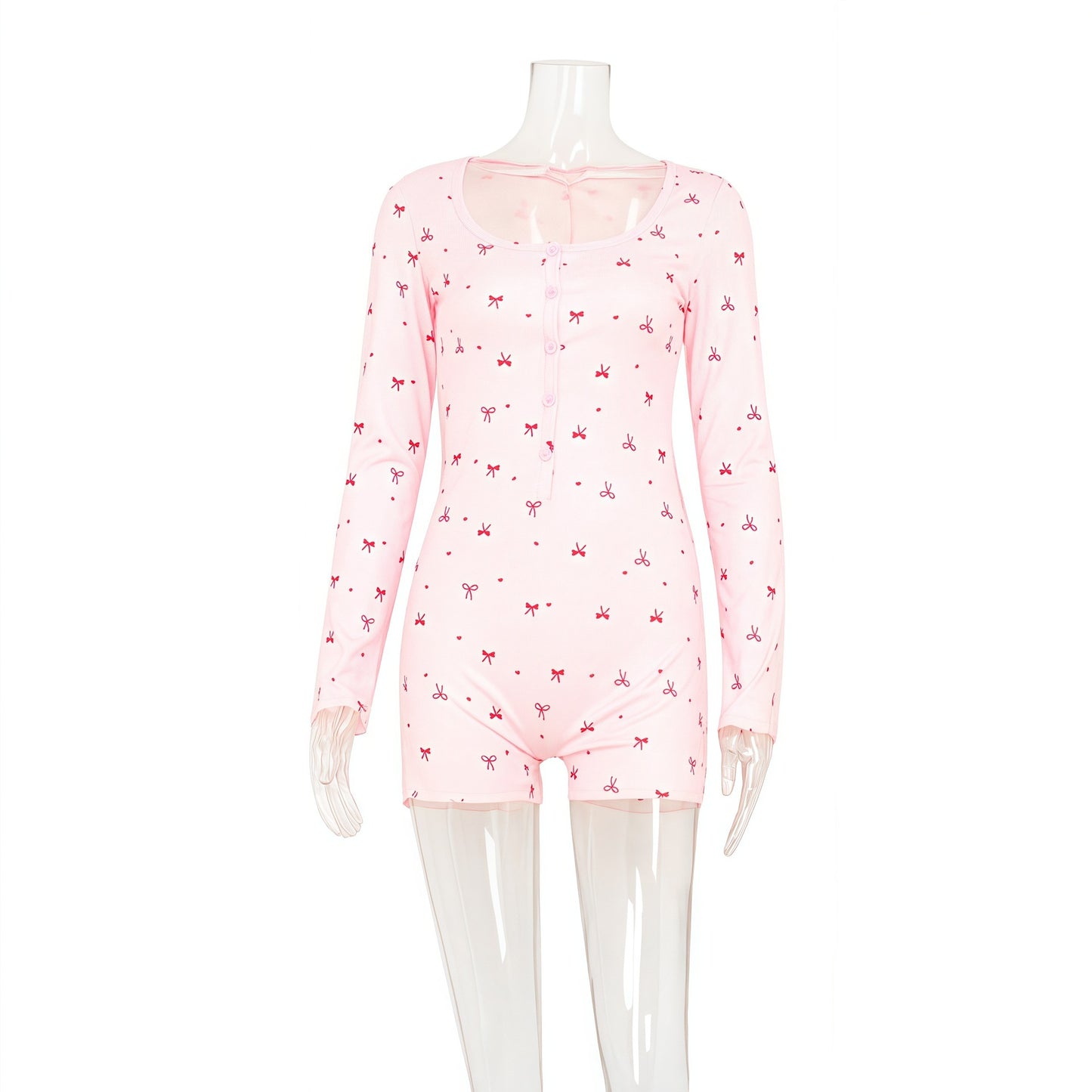 Women's Casual Crew-neck Long-sleeve One-piece Shorts