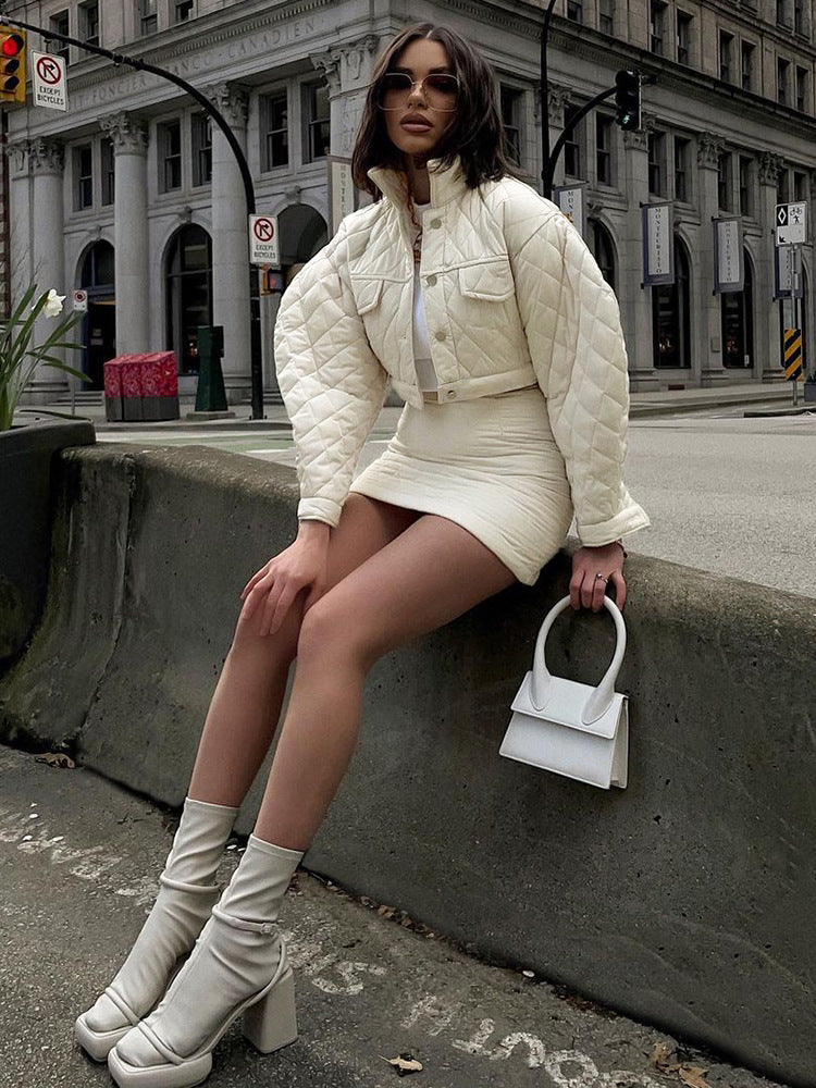 Buckle Lapel Long Sleeve Cotton Jacket Top Women's Casual Skirt Suit