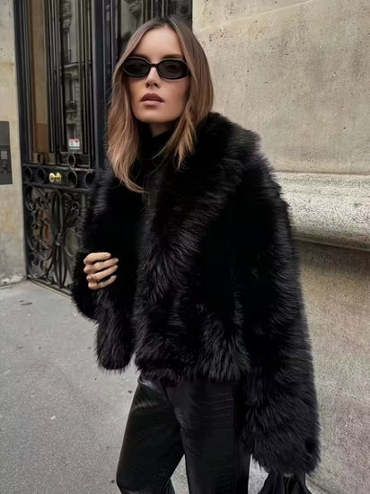 Winter Plush Coat Fashion Warm Thicken Fluffy Lapel Jacket Outwear Casual Long Sleeve Tops Womens Clothing