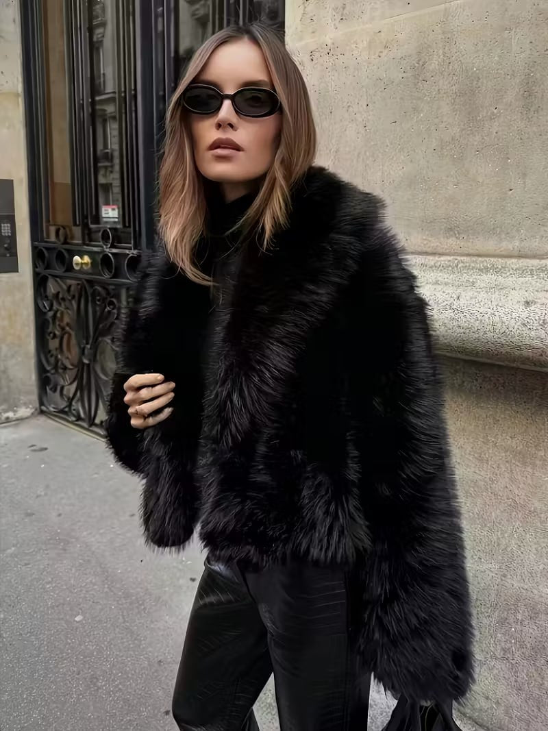 Winter Plush Coat Fashion Warm Thicken Fluffy Lapel Jacket Outwear Casual Long Sleeve Tops Womens Clothing