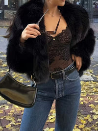 Winter Plush Coat Fashion Warm Thicken Fluffy Lapel Jacket Outwear Casual Long Sleeve Tops Womens Clothing